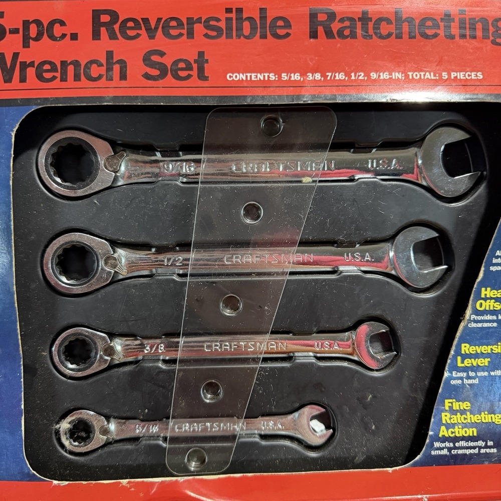 Sears Craftsman USA 5pc Reversible Ratcheting Wrench Set 12 Pt 942408 5/16-9/16 - Picture 2 of 11